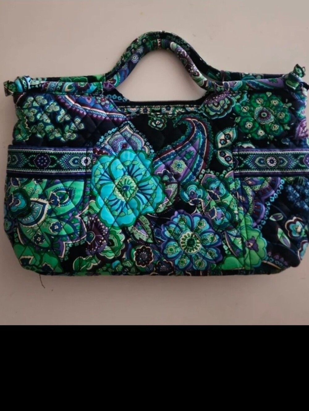 Vera Bradley Geen Blue Paisley Quilted Tote Bag Lunch Box Purse Hand Bag - Picture 13 of 13